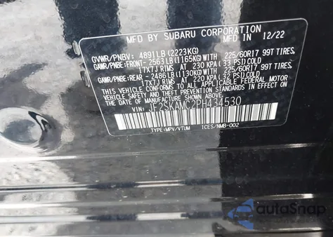 2023 Subaru Forester Wilderness из США, поврежденный, VIN JF2SKAMC2PH434530